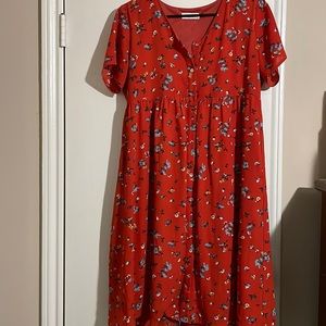 Red floral summer dress